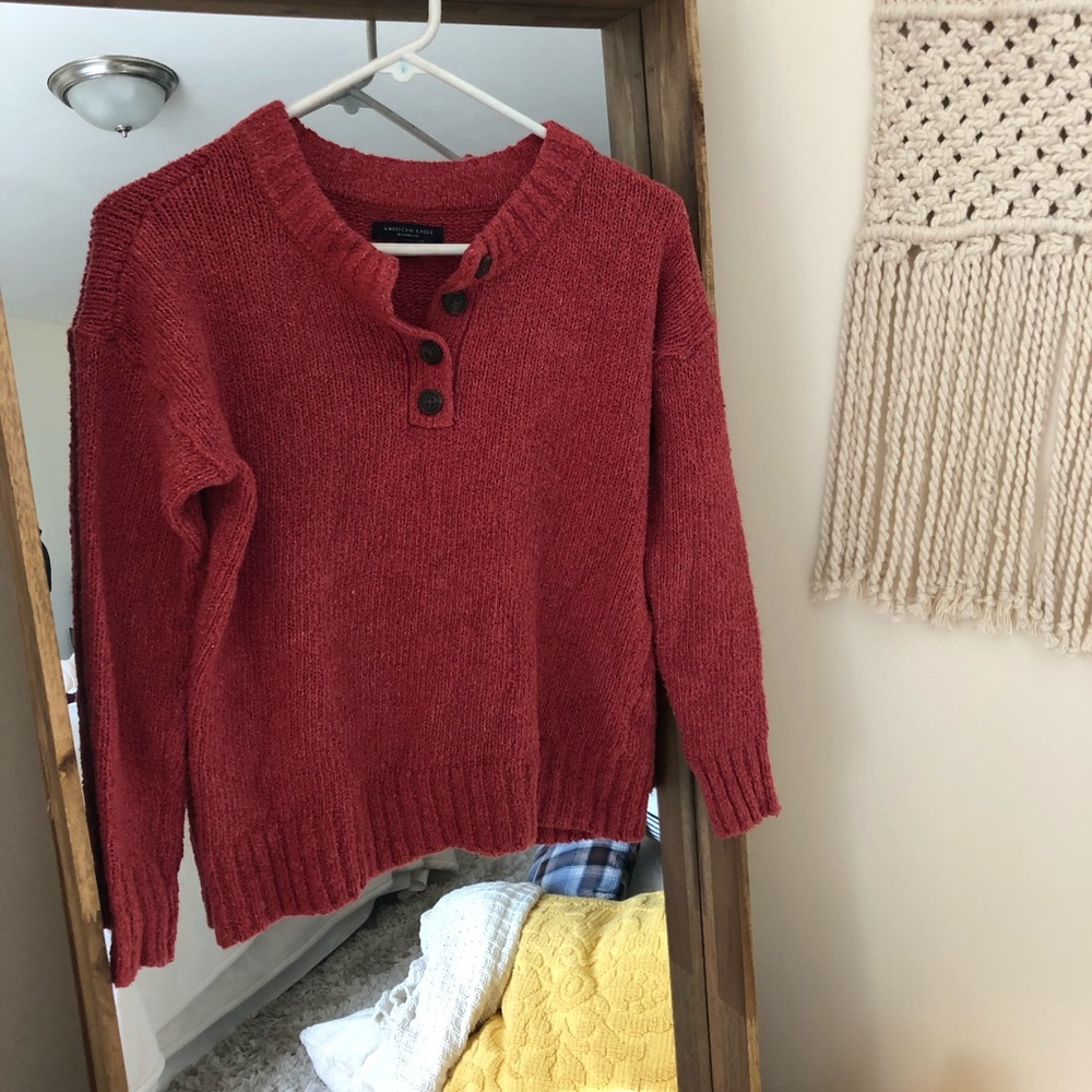 Pink Henley long sleeve sweater